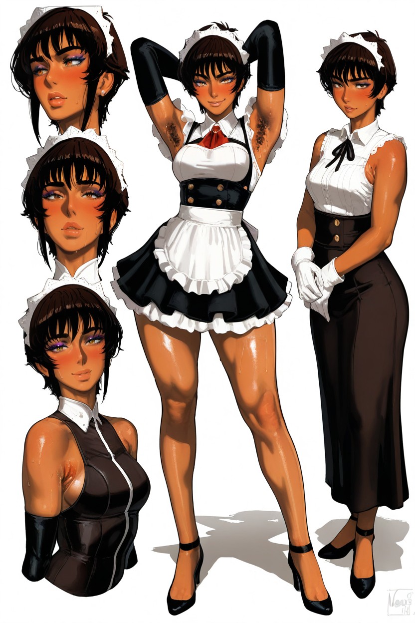 Very Exective Makeup, Full Body, Black Dark Skin Hentai IA