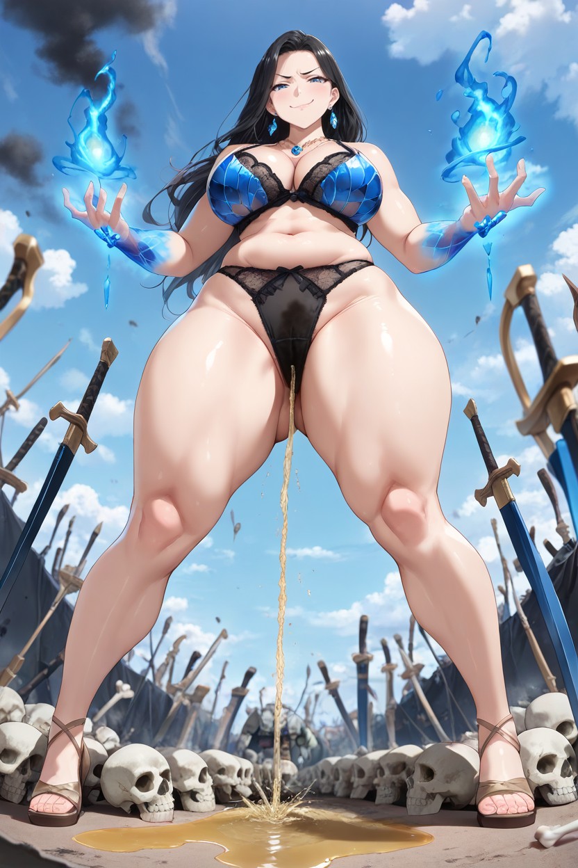 Sexy, Blue Crystal Earrings, Black Hair Hentai AI Porn