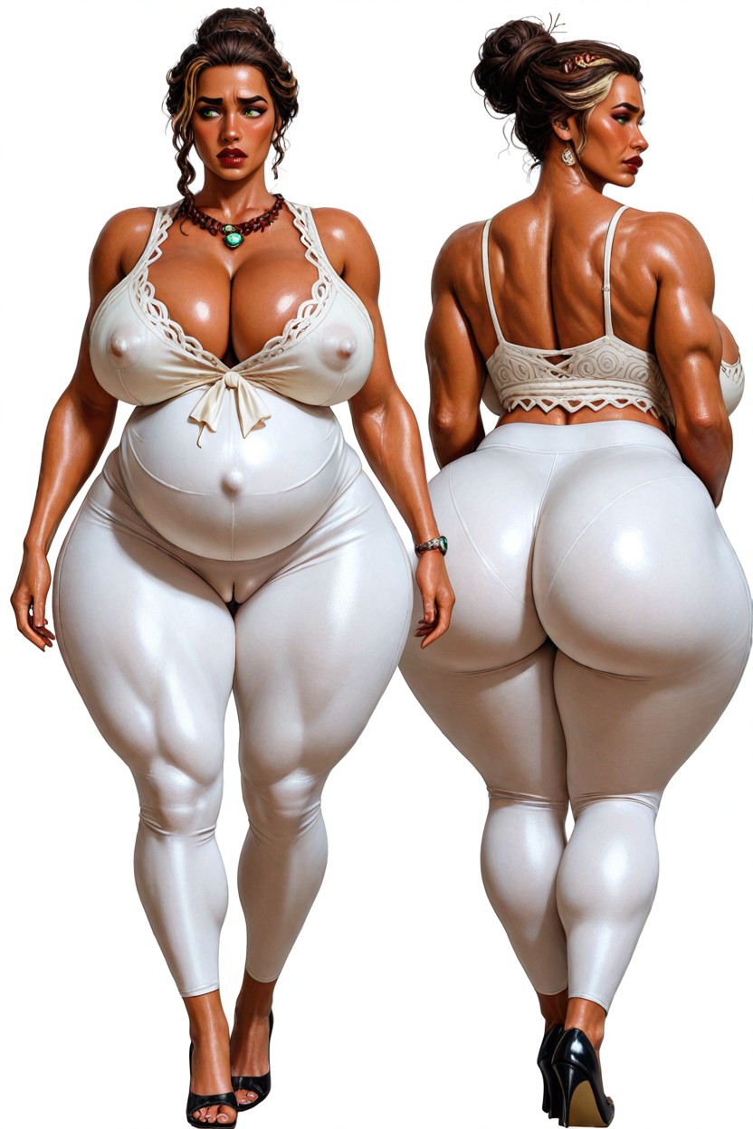 Meters Tall Strong Soft Muscular Body, Woman Is Tall, Brown Hair With Blond Highlights Hentai IA