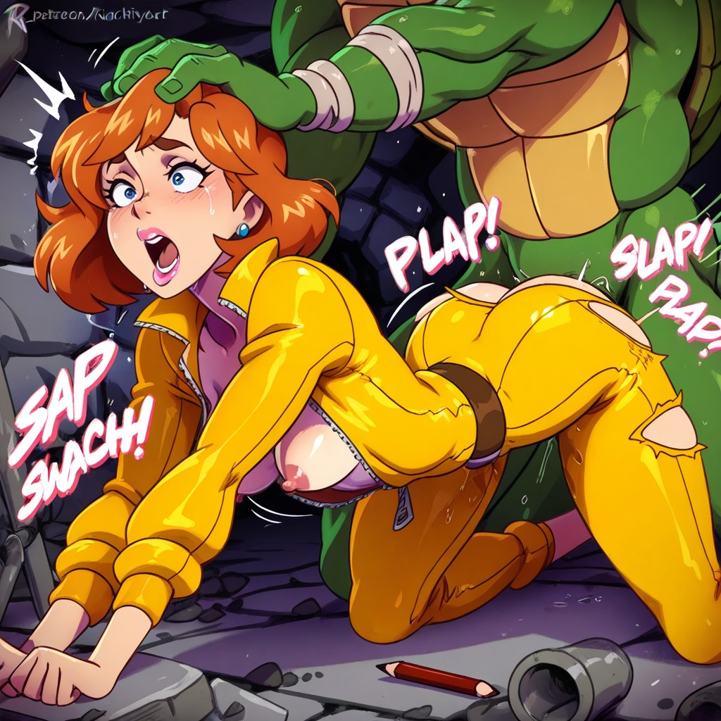Tall Enormous Muscular Tmnt, Moaning Noises, Female's Mouth Is Wide Open Hentai IA