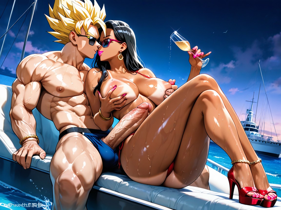 Bracelets, Ankle Bracelet, Super Saiyan Gohan From Dragonball Z Sitting Next To Chichi Naked Hentai AI Porn