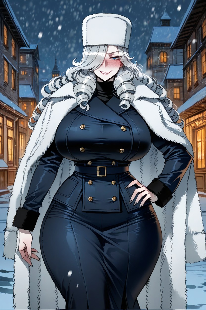 Buildings, Ash White Hair, Dark Blue Eyes Hentai IA
