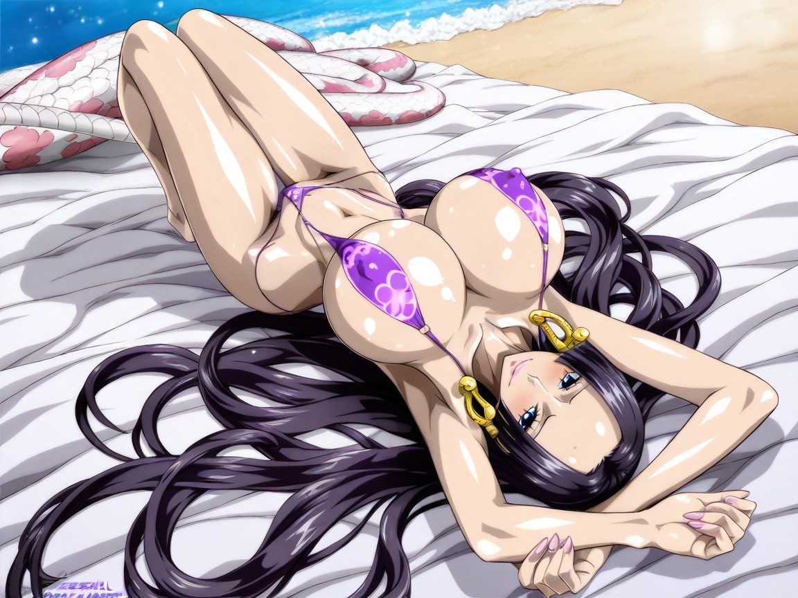 Arms Stretched Above Her Head, Beach, Seductive Gaze Hentai AI Porn