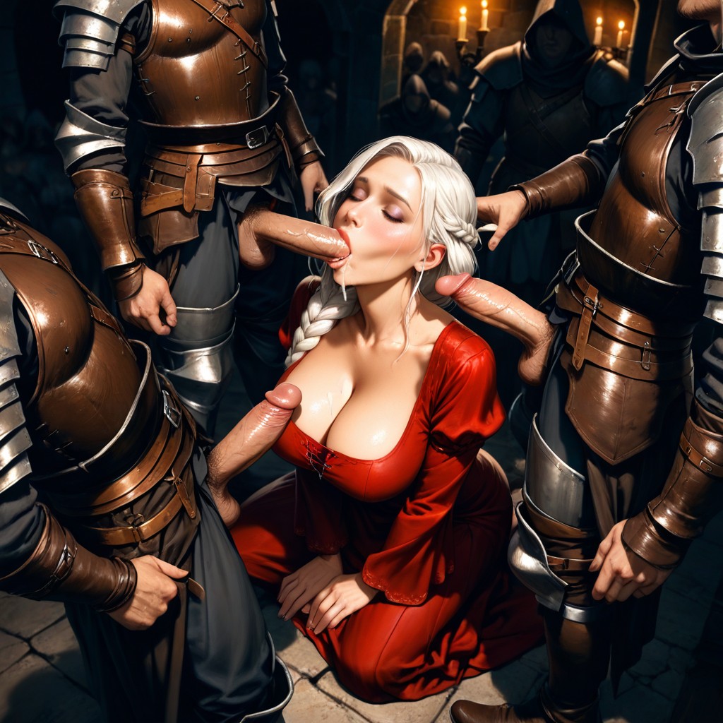 Detailed Skin, White Braided Woman, Dim Light Hentai IA