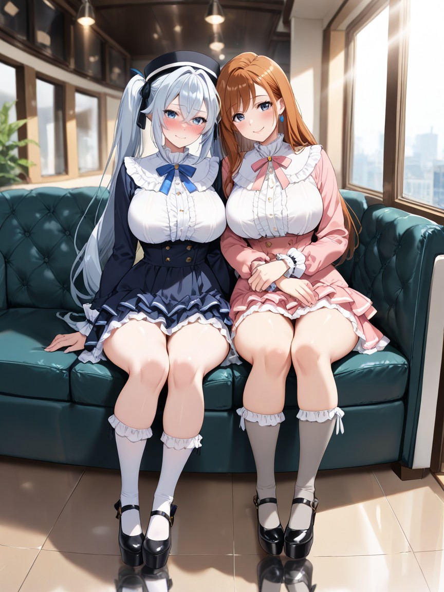 Duo, Female Is Wearing White Frilly Socks, Subtle Creases Hentai AI Porn