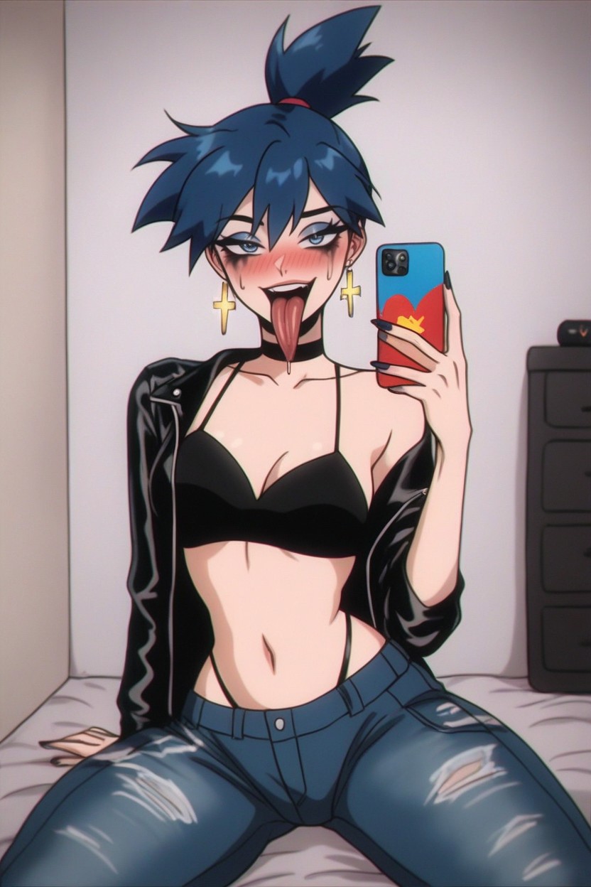 Wearing Sexy Black Tight String Lingerie Bikini With Straps, Smirk, Seductive And Sexy Hentai AI Porn