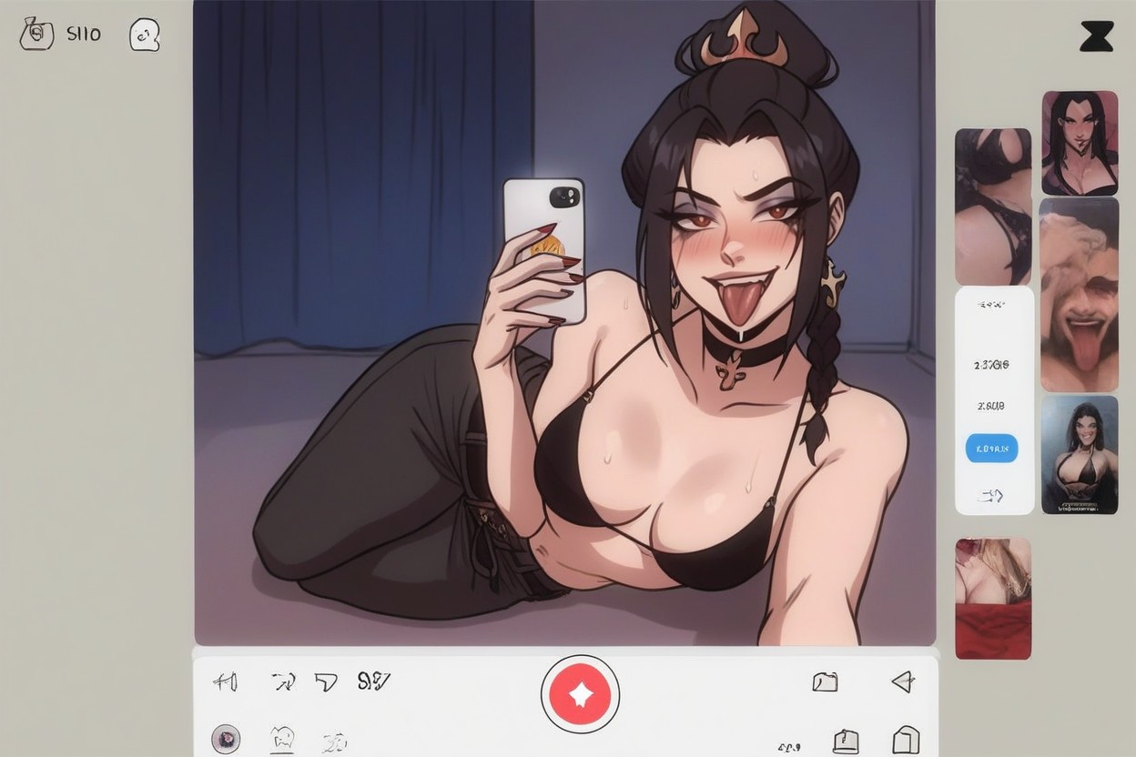 Tongue Sticking Out, Tiktok Video, Slutty Flirtatious Pose Hentai IA