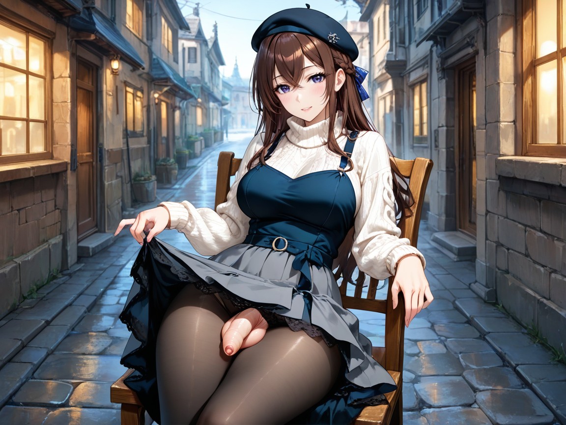 Pretty Idol Face, Sitting On Wooden Chair, Medium Ass Hentai AI Porn