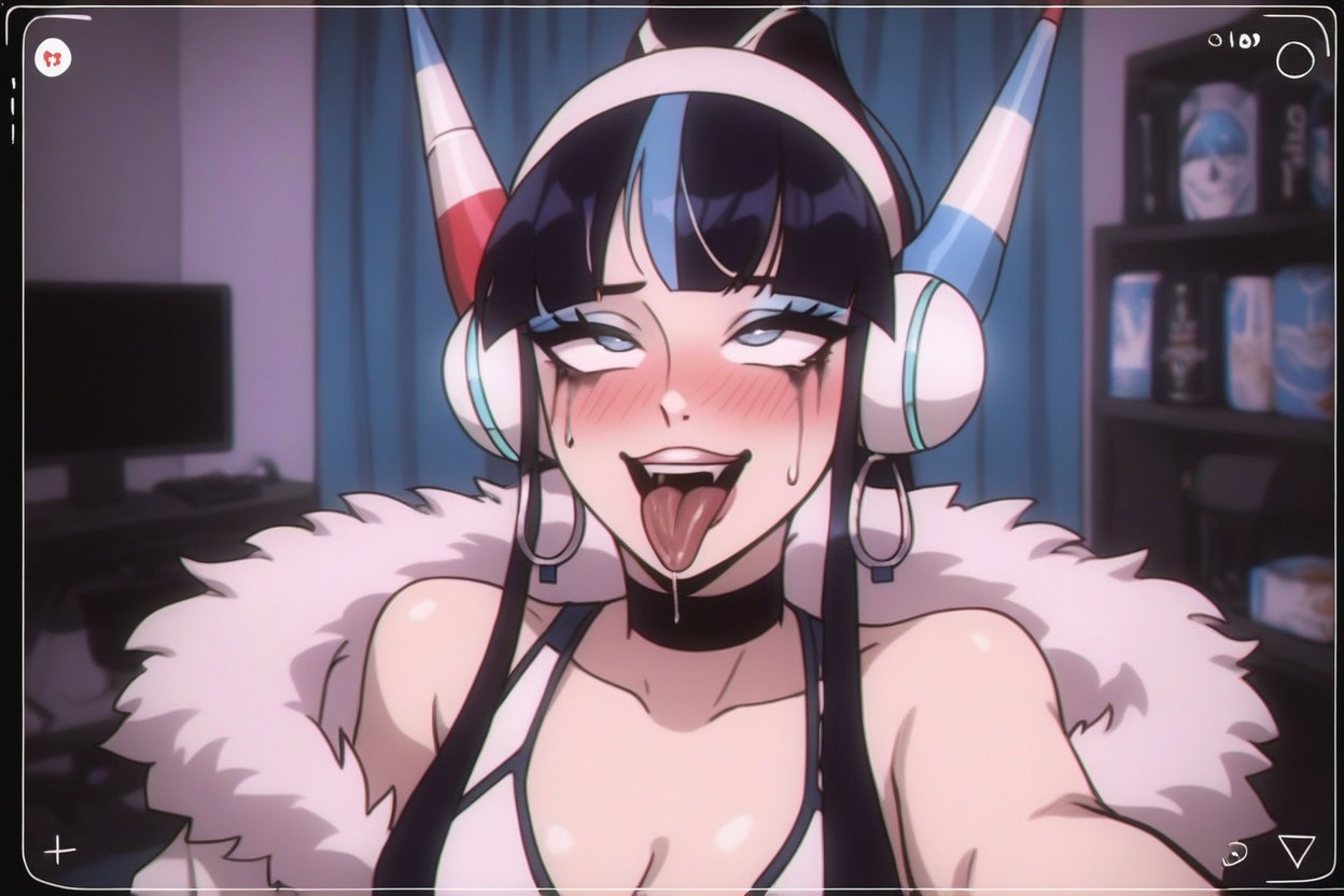 Large Ass, Wearing Sexy Silver Tight String Lingerie Bikini With Straps, Mouth Wide Open Hentai AI Porn