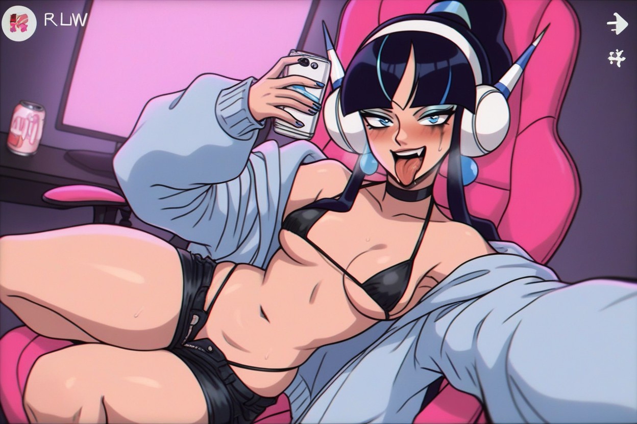 Slutty Flirtatious Pose, Tiktok Livestream, Can See Inside Her Throat Hentai AI Porn