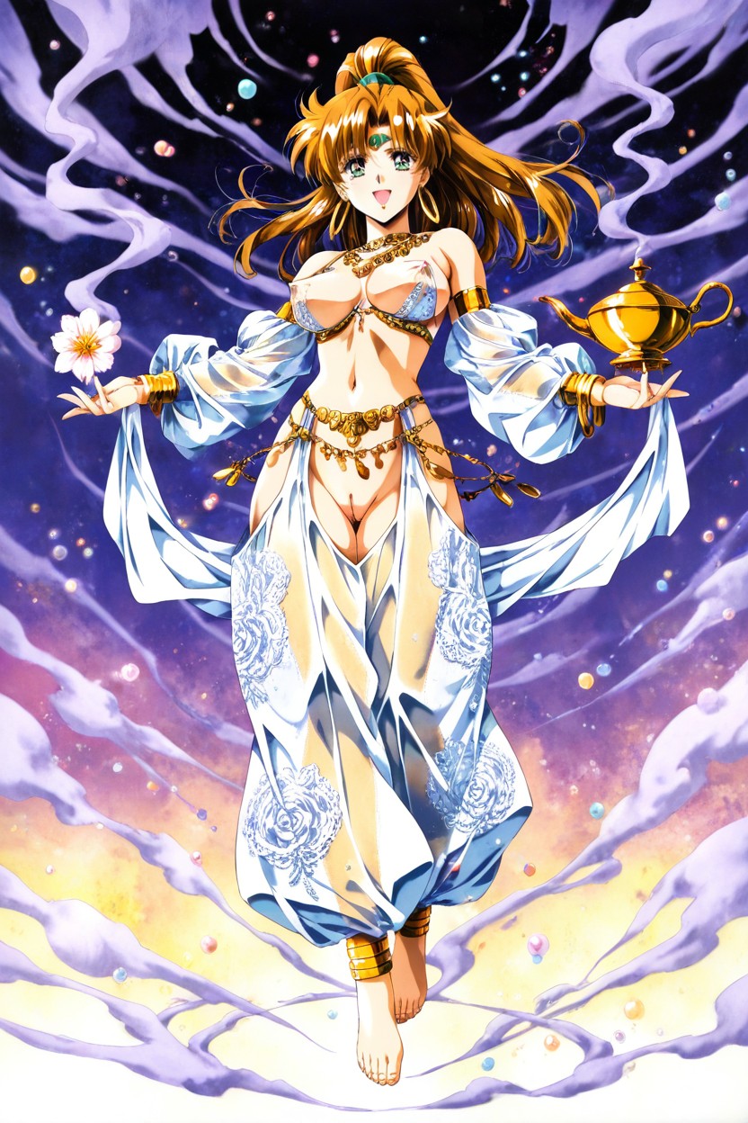 Aroused Pussy Exposed, Gold Anklets, Voluminous Hair Hentai AI Porn