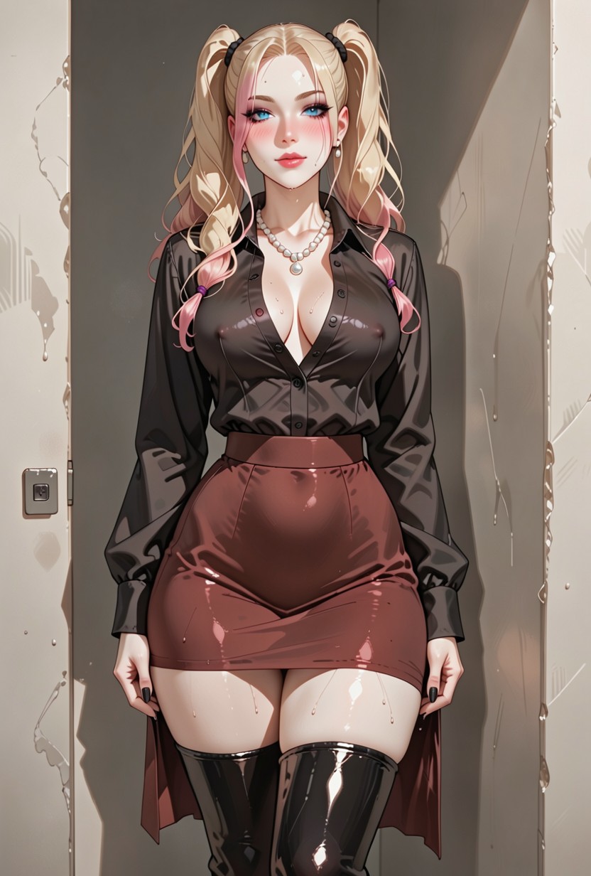 Blue Eyes, Long Sleeves With Buttoned Cuffs, Dark Makeup Hentai AI Porn