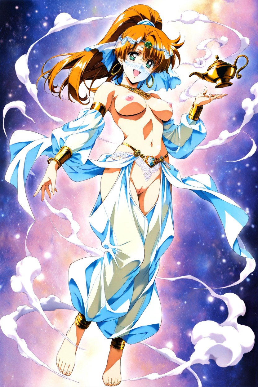 Happy Smile, Decorative Chains And Beads On Body, Wearing Jeweled Gold Circlet Hentai AI Porn