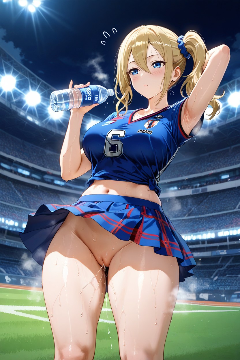 Pushing Skirt Down To Hide Her Pussy, Dripping With Vaginal Fluids, Backlighting Hentai IA