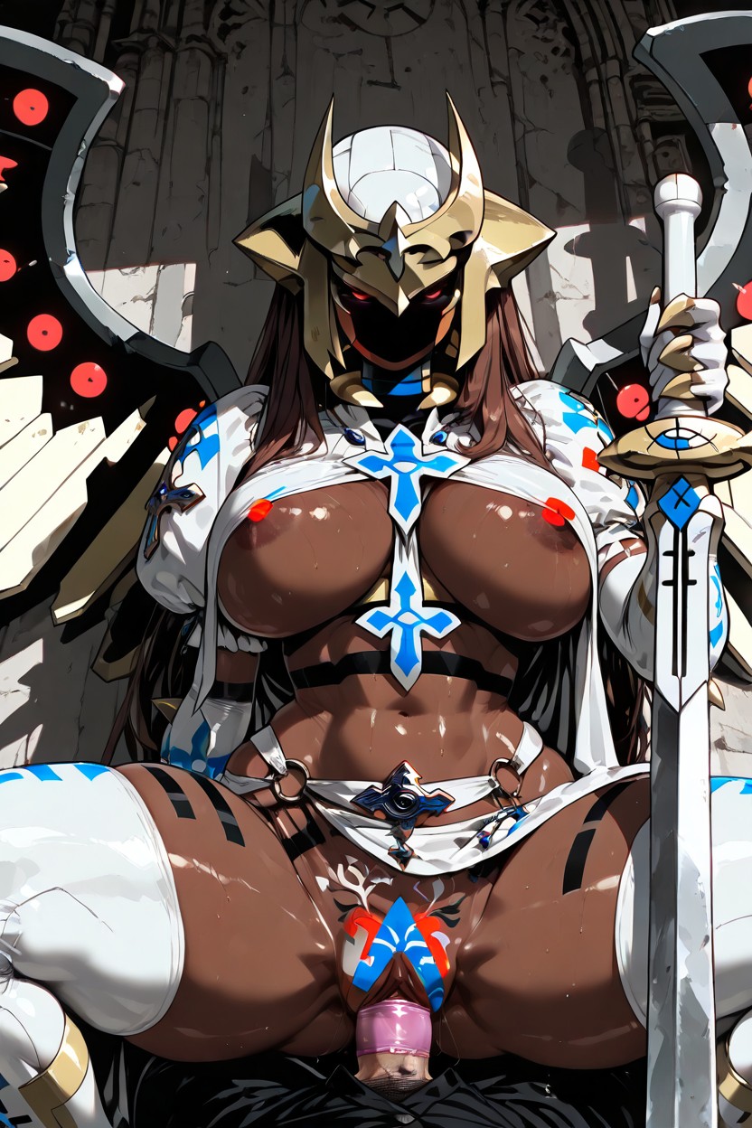 Large Breasts, Gold Helmet Armor, Midriff Hentai IA