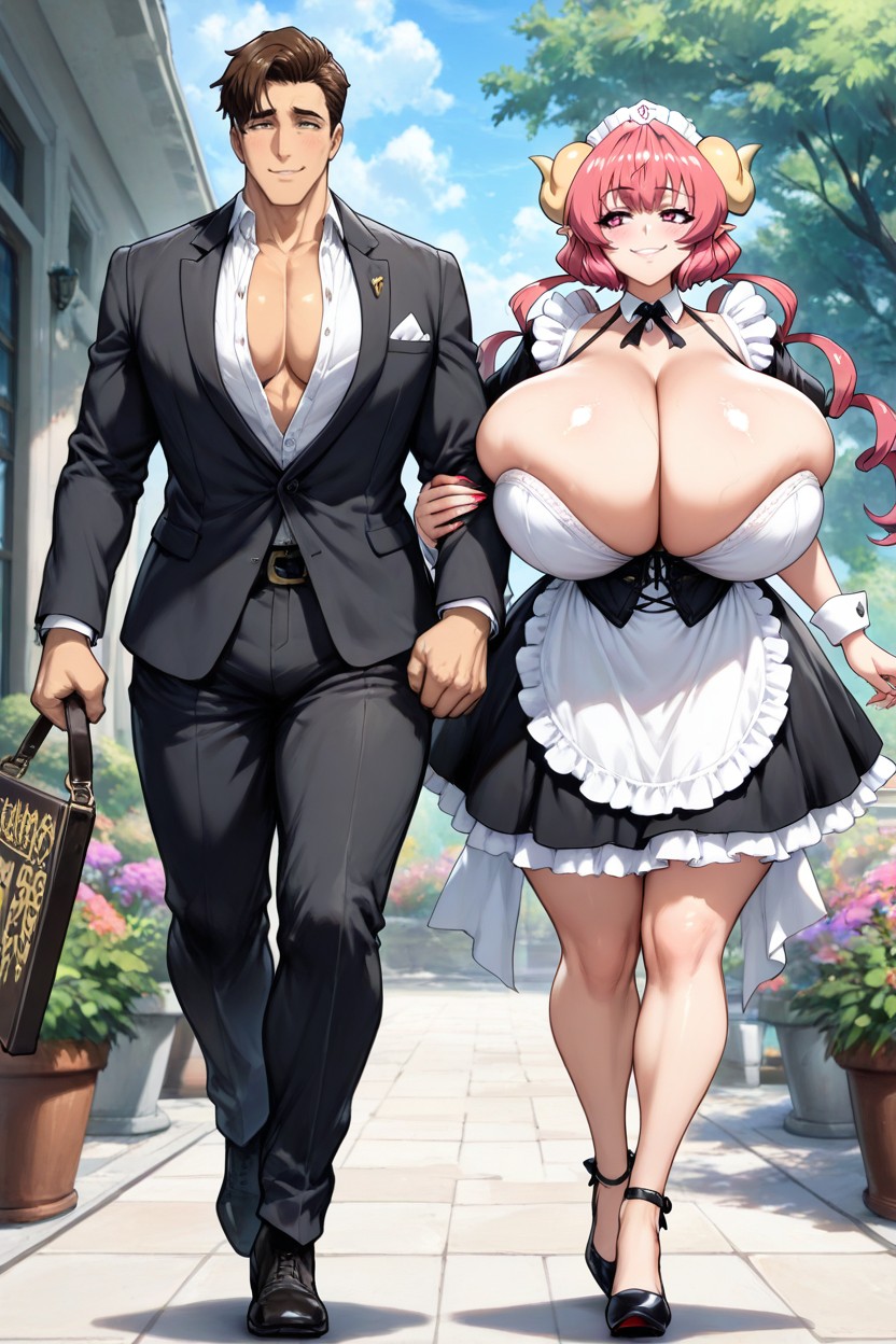 Disproportionately Gigantic Colossal Hyper Breasts, Melkor Mancing Style, Thick French Maid Outfit Hentai AI Porn