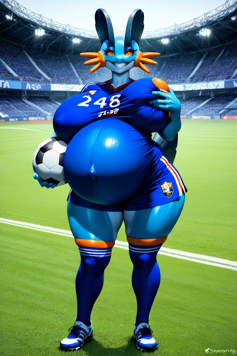 Female Soccer Player, Soccer Ball Under The Arm, Covered Belly With Clothes Hentai AI Porn