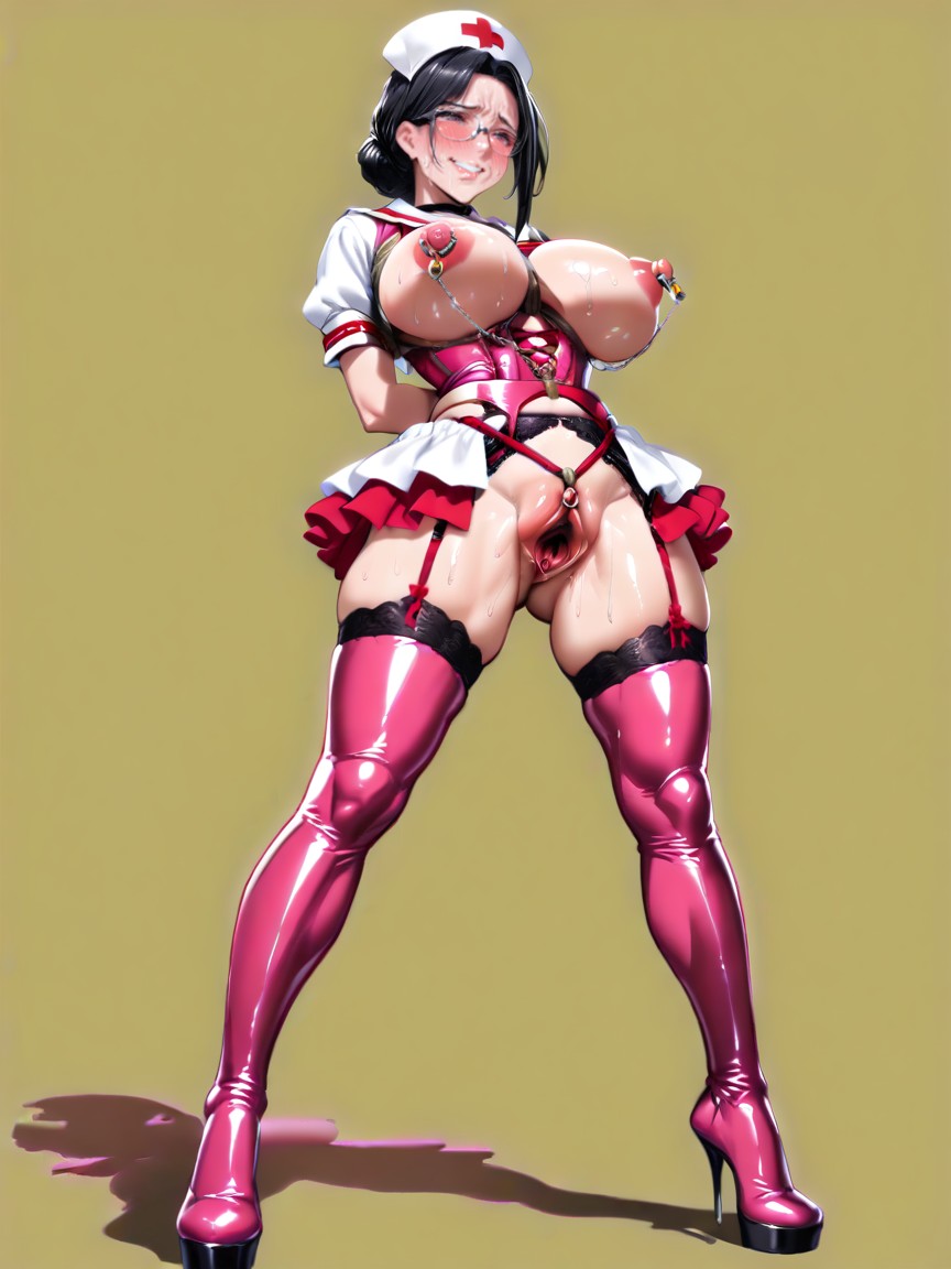 Gaping Pussy, Glasses, Nurse Cap Hentai AI Porn