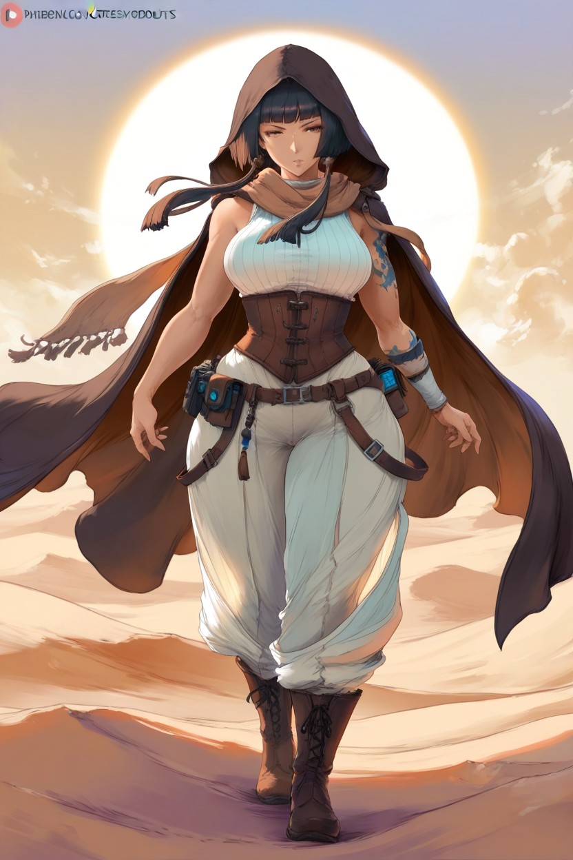 Beige Baggy Pants, White And Brown Desert Robes, Exposed Arms Hentai AI Porn