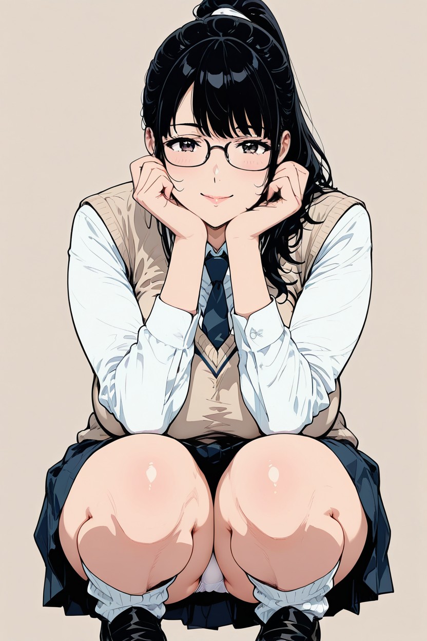 Glasses, Detailed Knees, Looking At Viewer Hentai AI Porn