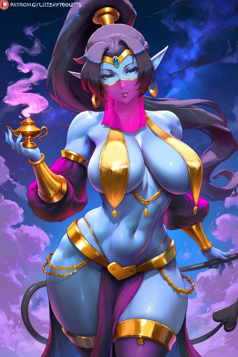 Puffy Detached Sleeves, Floating In Air, Purple Skin Hentai AI Porn