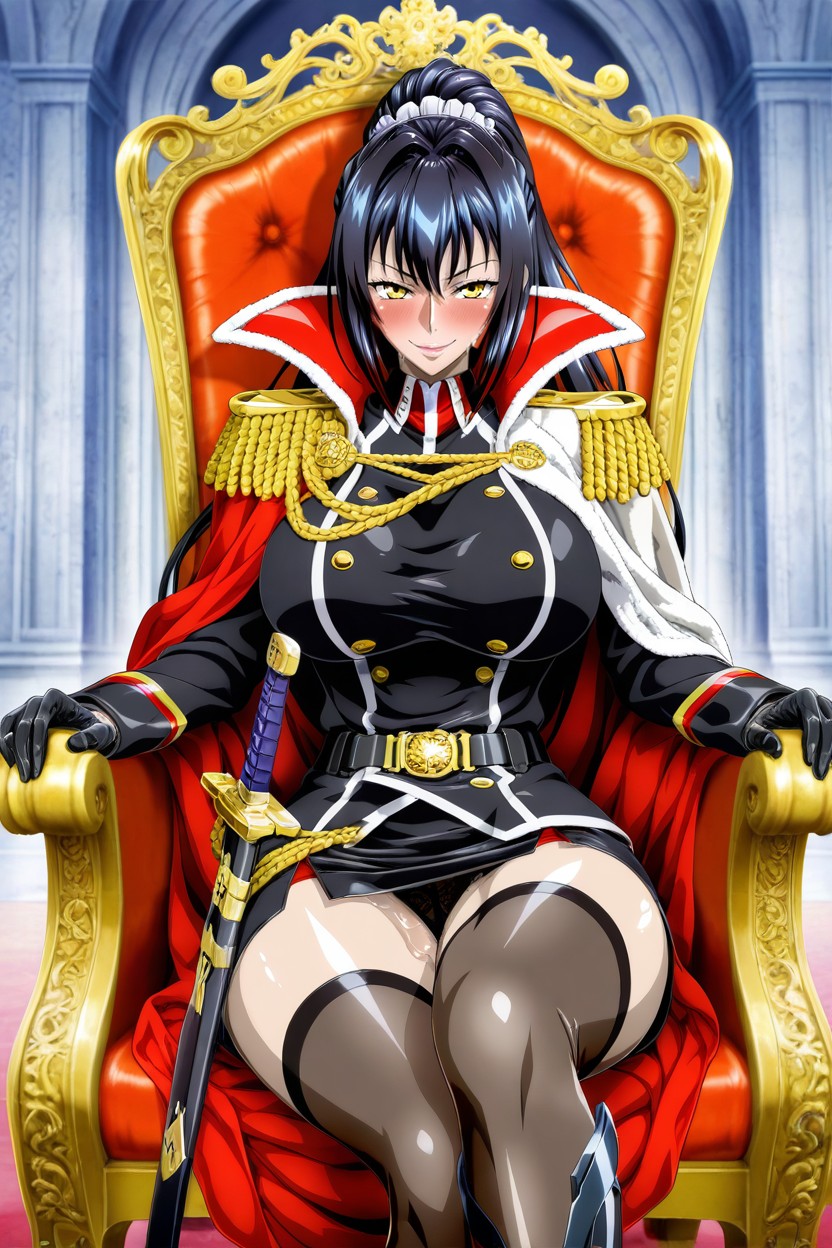 Military Palace, Dynamic Pose, She Carries A Sheathed Sword Hentai AI Porn