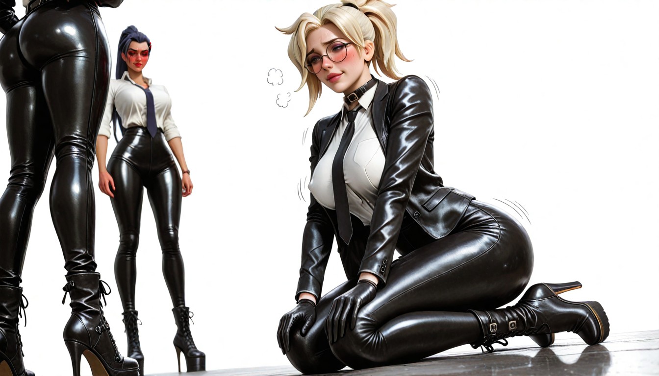Skinny, Black Latex Tie, Medium Ass Hentai AI Porn