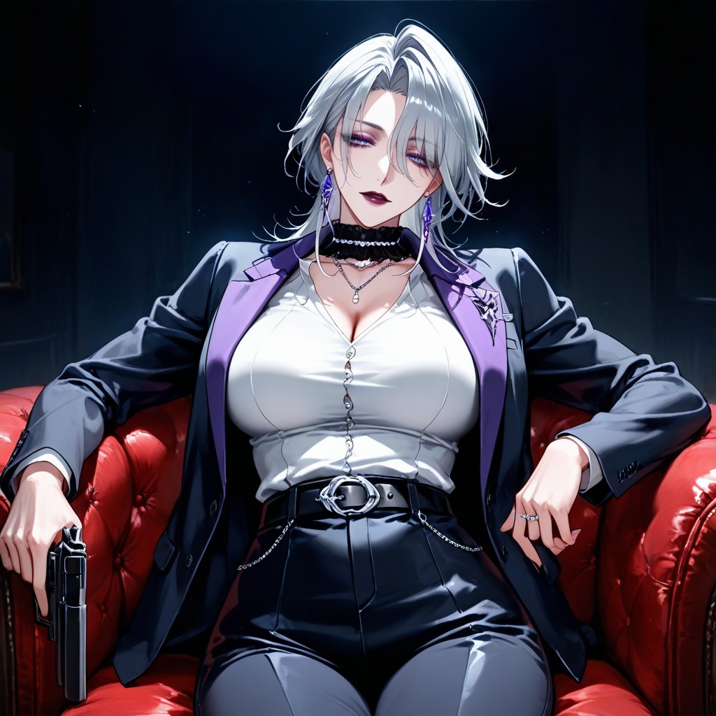 Handsome Mature Lady, Leather Belt With Silver Buckle, 25+ Hentai IA