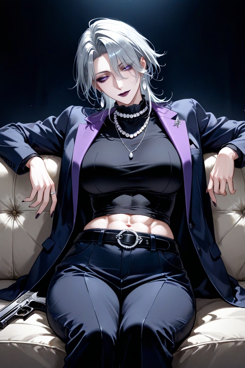 Sit On Sofa, Zoya From Path To Nowhere, Silver Hair Hentai AI Porn