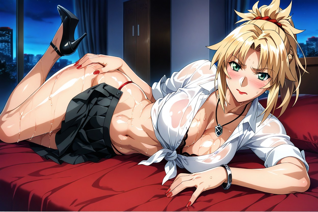 Culo Mediano, Tied Shirt, Lingerie Hentai IA