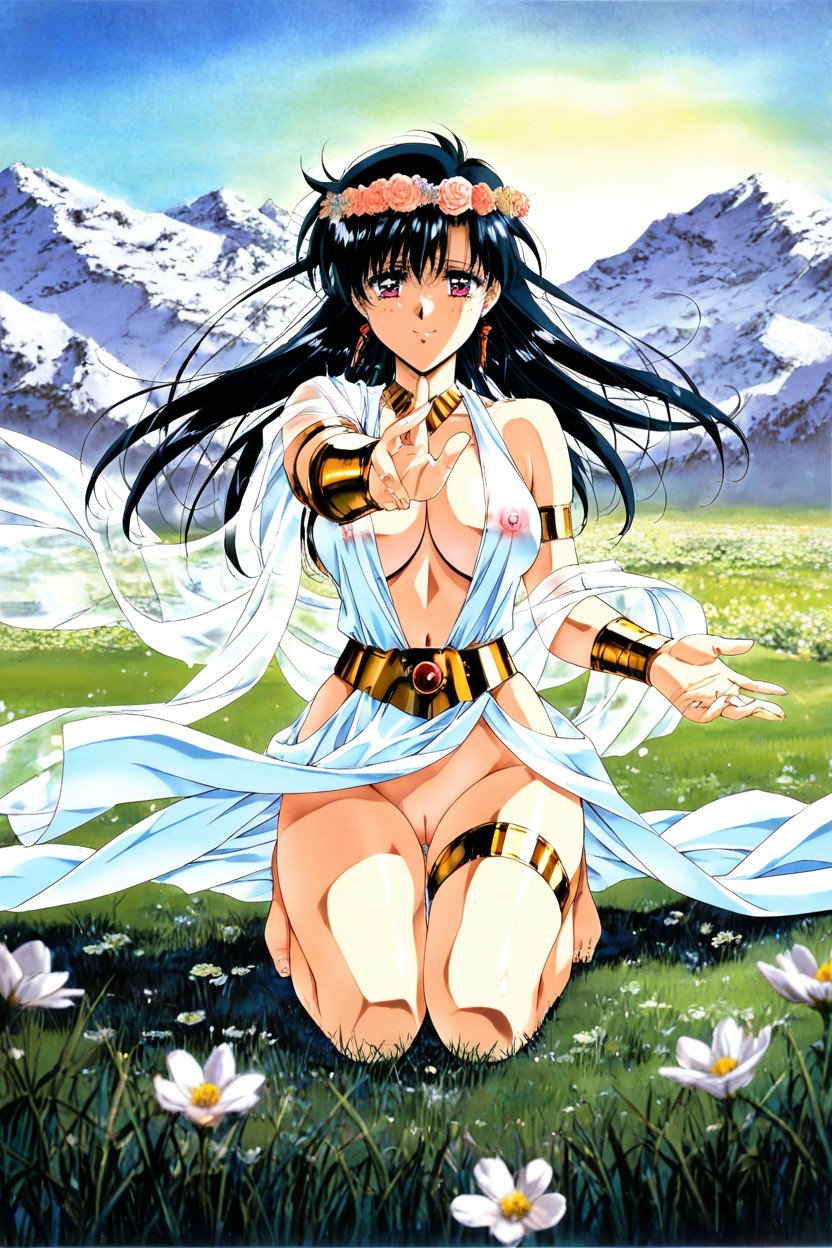 S Anime Style, Kneeling On One Foot, Golden Arm Bands Hentai IA