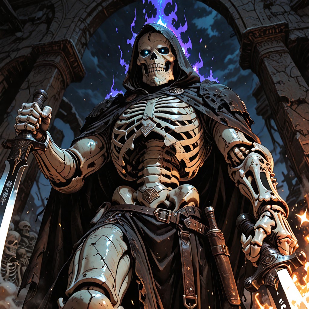 Dust In The Air, Cyan-blue Glowing Weapons, Dark Hair And A Groomed Beard Wearing A Dark Charcoal Hooded Assassin Cloak With Subtle Ornate Golden Middle Eastern Embroidery Edges Hentai AI Porn