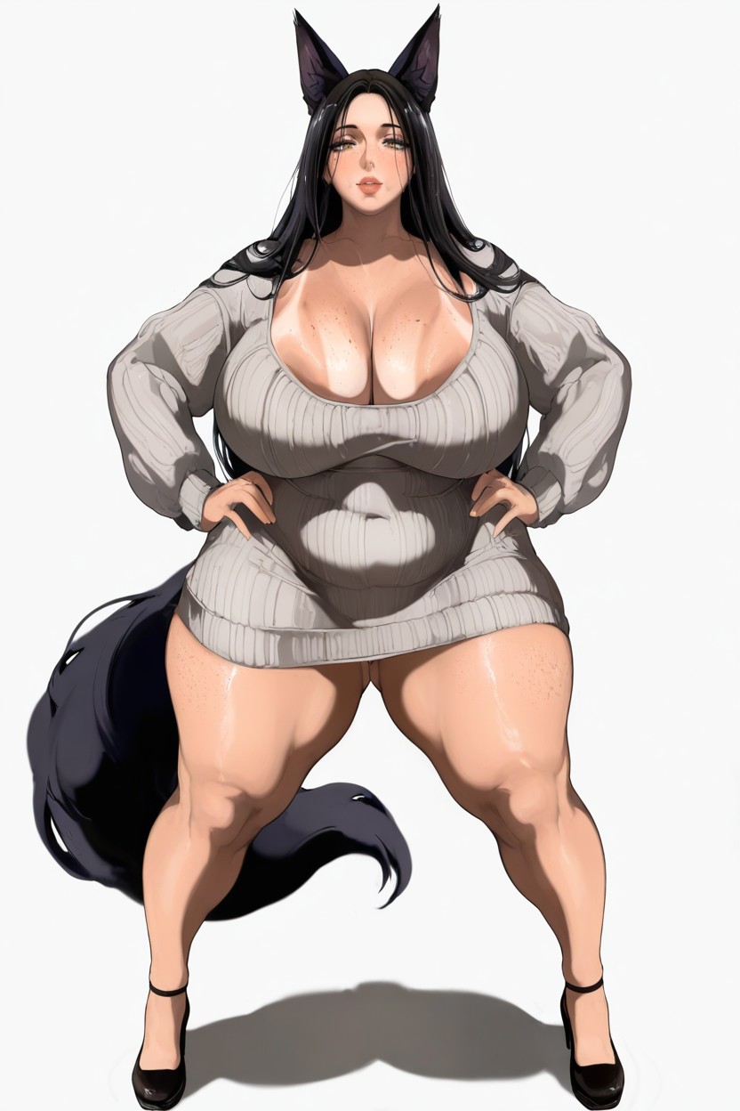 Pale Freckled Skin, Super Bottom Heavy Build, Standing Hentai AI Porn