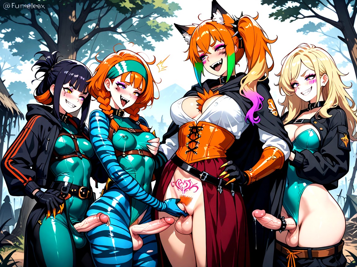 Black Striped Scaled Skin, Side Braids, Mystical Hentai IA