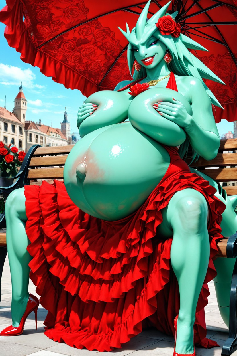 Covered Belly, Legs Spread, Thick Lips Hentai IA