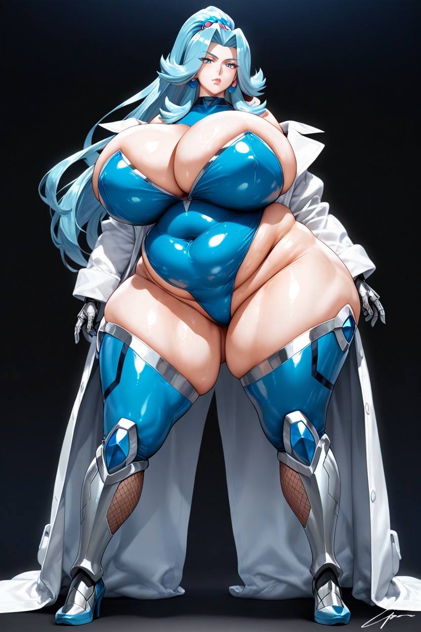 Front View Sexy Standing Tall Model Pose, Hyper Fat Giant Ass, Completely Black Empty Void Background Hentai AI Porn
