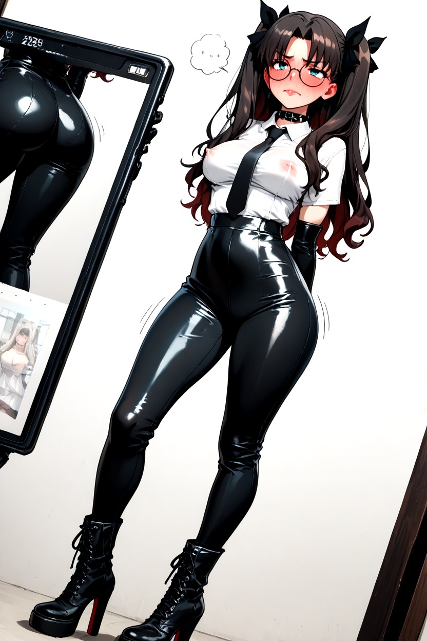 Black Latex Tie, Waist Shot, Rin Tohsaka From Fate Hentai AI Porn