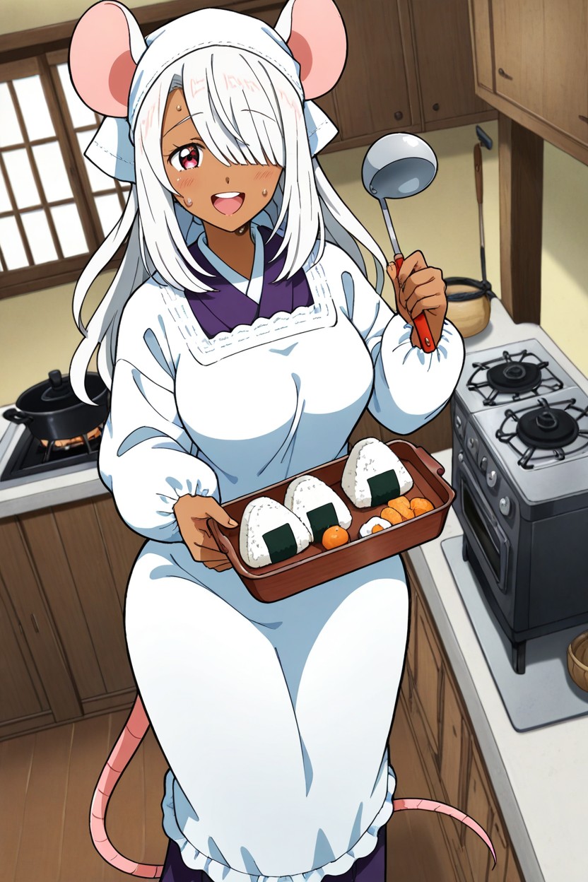 25+, White Hair, Smiling Mouth Open Hentai AI Porn