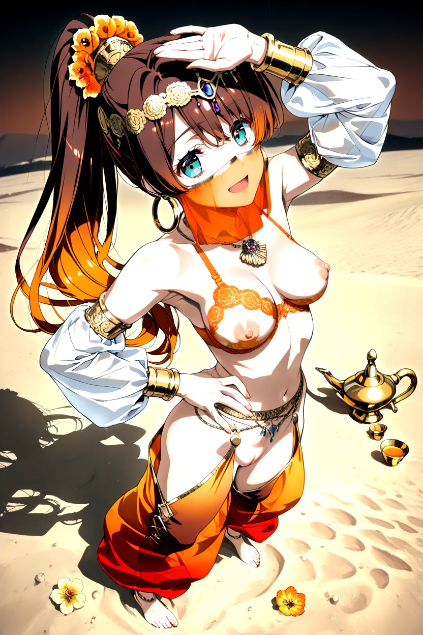 Bare Shoulders, Decorative Body Chains, Standing On Sand Hentai IA