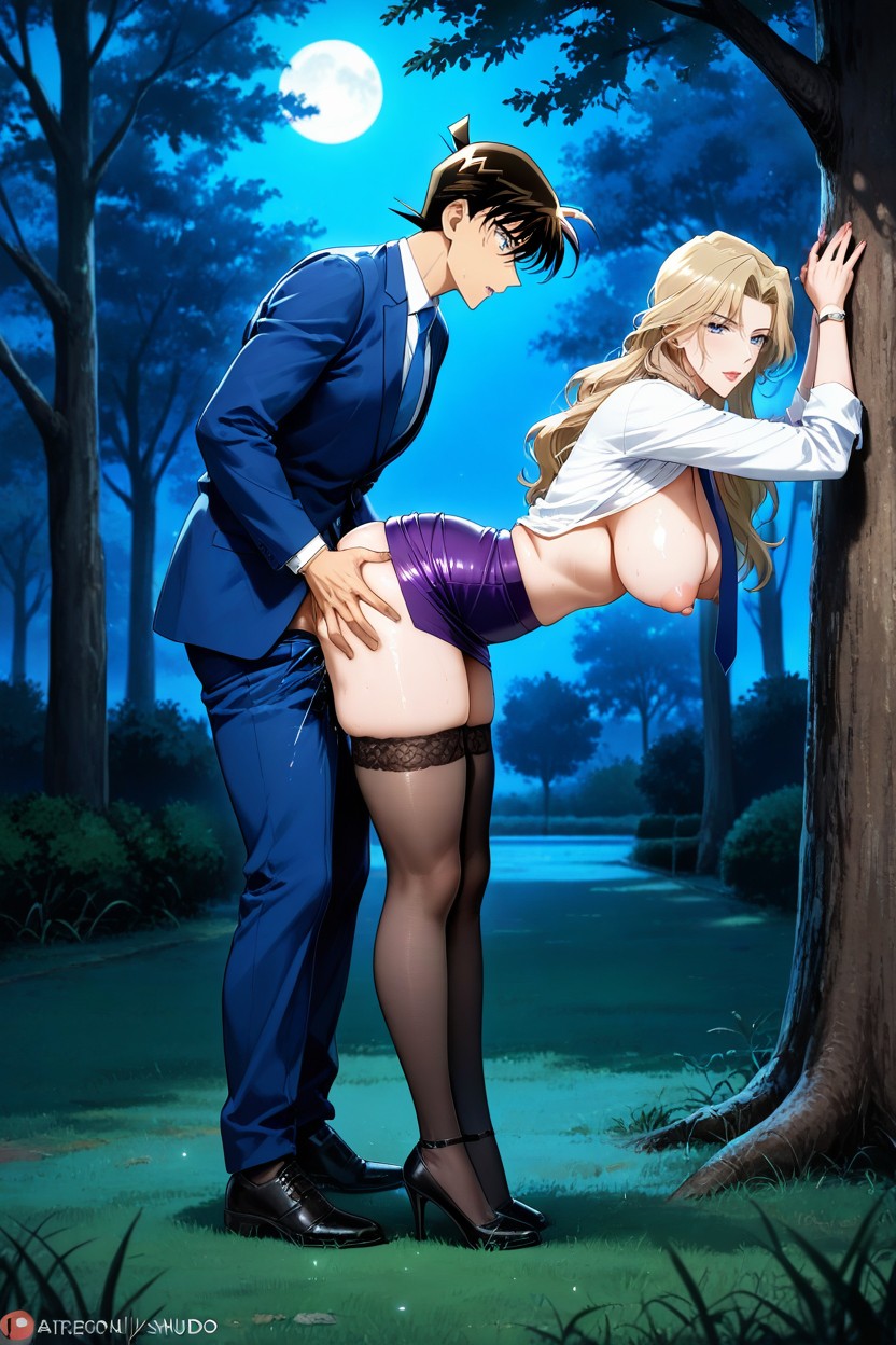 Massive Tits, Moonlight, Hands On Tree Hentai AI Porn