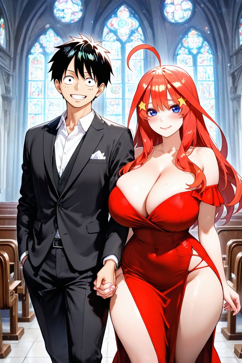 Holding Hands, Red Hair, Star Hair Clip Hentai AI Porn