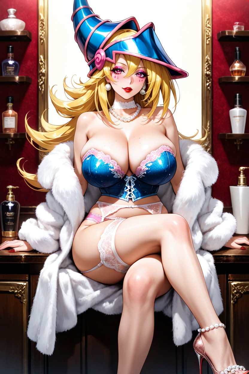 Extremely Long Hair, White Fur Coat, Dark Magician Woman Hentai AI Porn