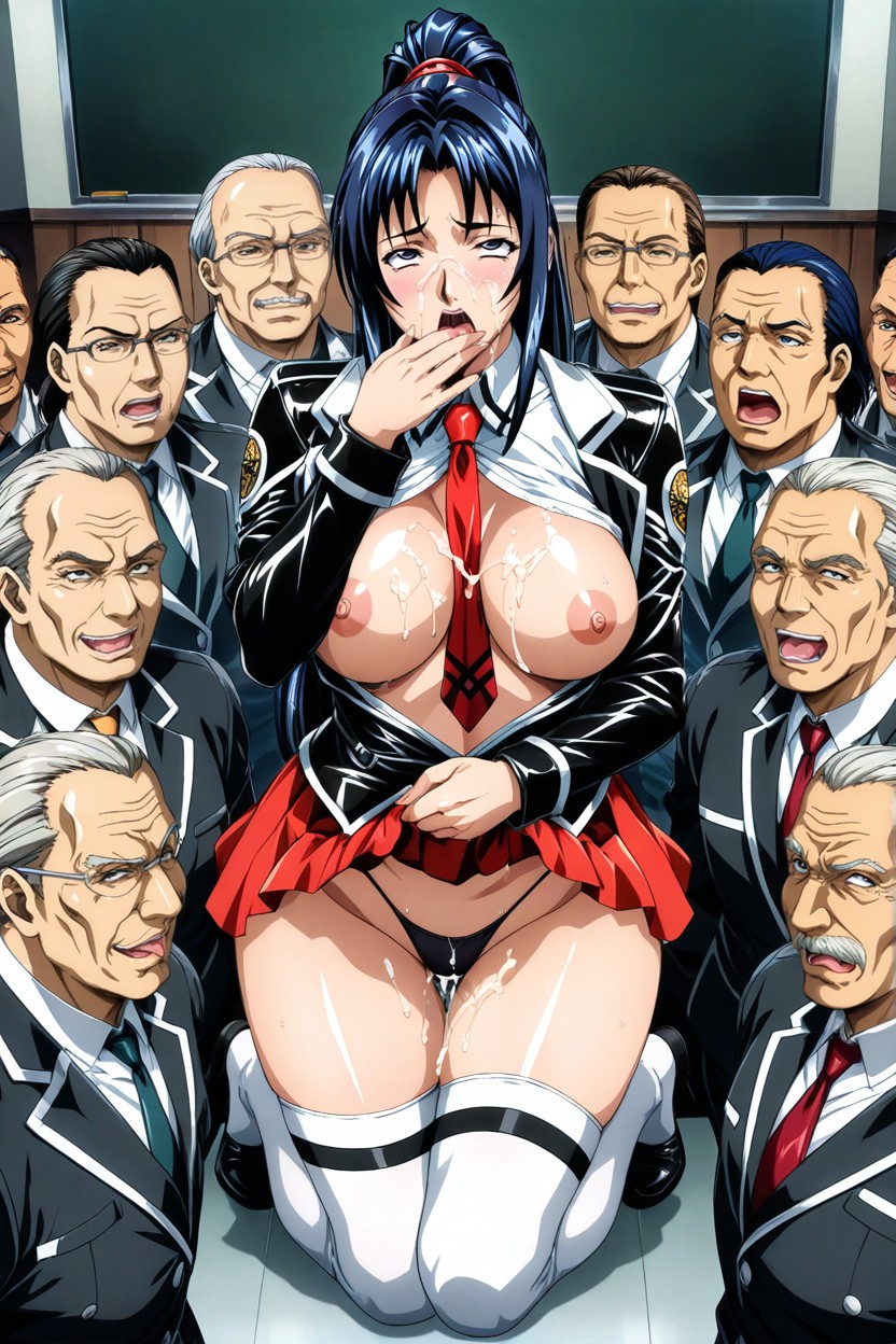 Classroom, Perfect Body, Dark Blue Hair Hentai AI Porn