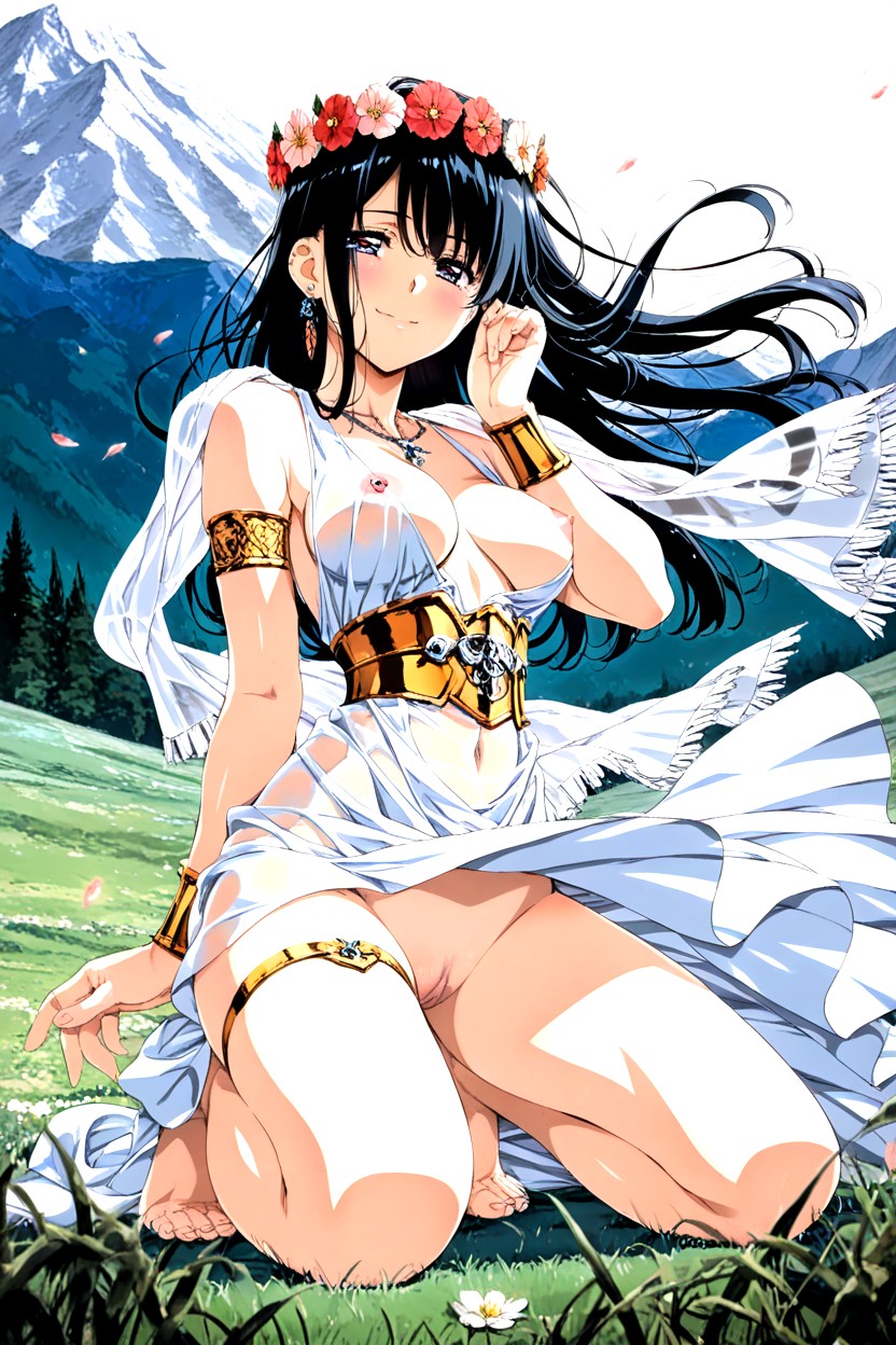 Sunny Day, Wind Blowing Hair, Kneeling On One Foot Hentai AI Porn