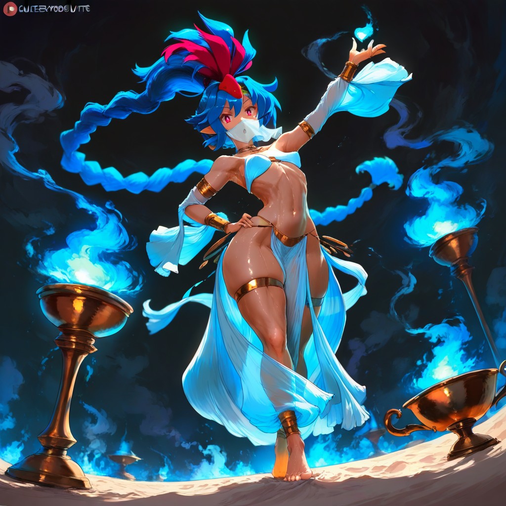 Small Breasts, Flowing Sand In The Wind, A Gigantic Rooster Stands In The Background Hentai AI Porn