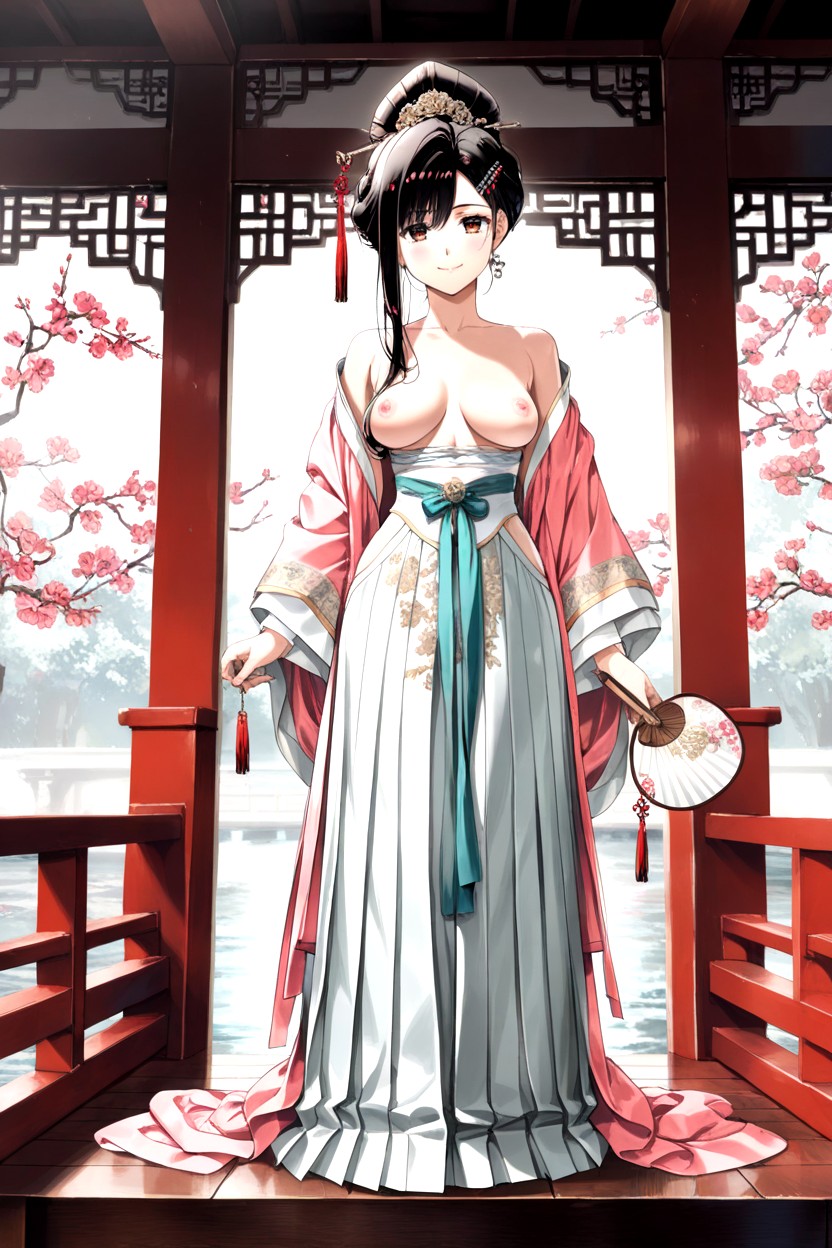 Happy Smile, Side Swept Wispy Bangs, Blooming Plum Blossoms Hentai AI Porn