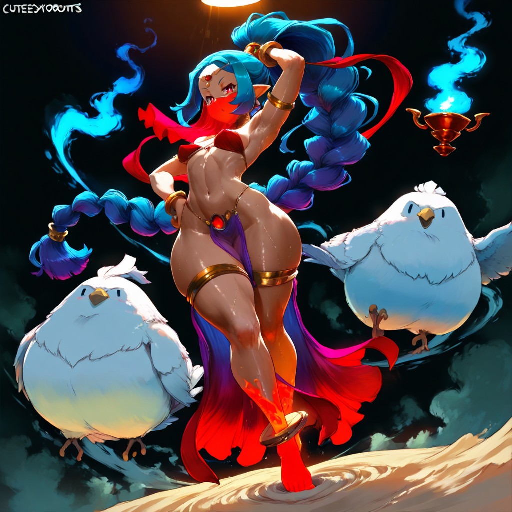 Small Breasts, Night, Blue Spirit Flames Dancing Around Her Hentai AI Porn