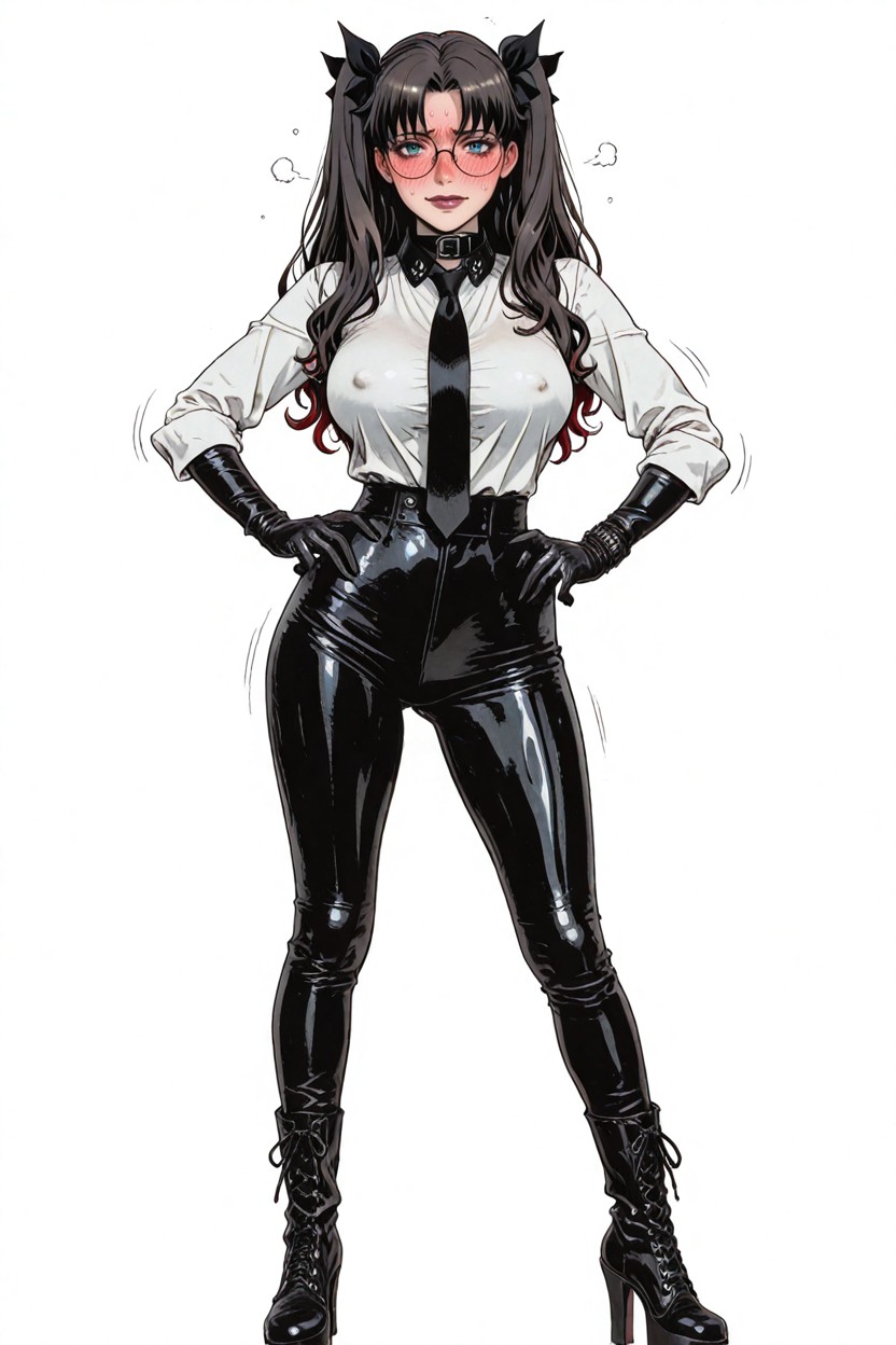 Motion Lines, Black Latex Tie, Medium Breast Hentai AI Porn