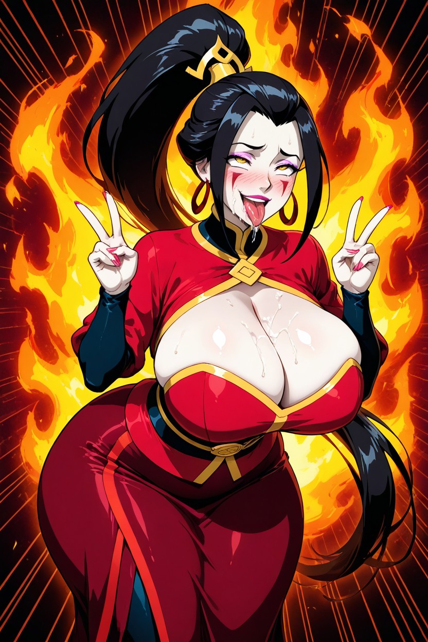 Detailed Glossy Skin Massive Breasts Huge Ass Thick Thighs Intricate Hair Makeup And Outfit Strain, Warm Red Gold Lighting, Pale Skin Hentai AI Porn