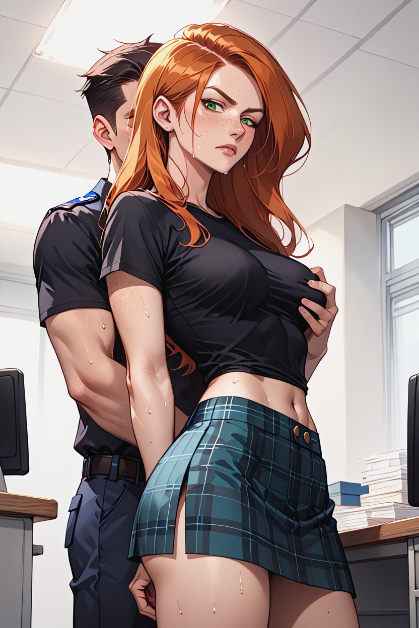 Desk, Medium Breast, Policeman Is Groping Her From Behind Her Hentai AI Porn
